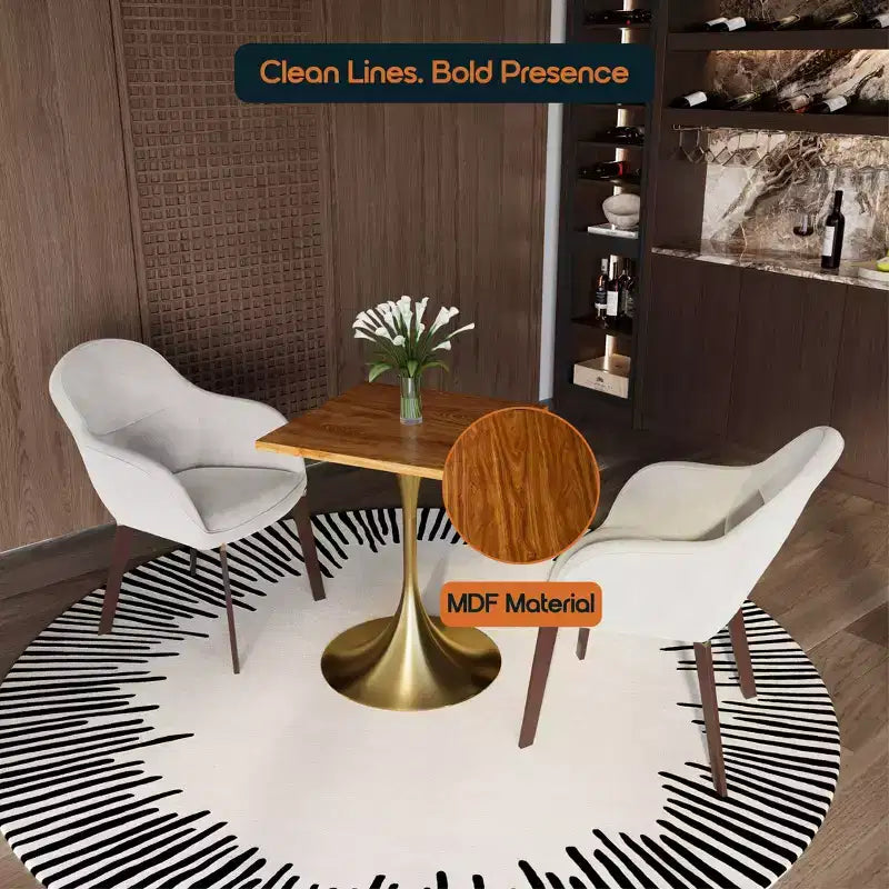 LeisureMod Verve Tavolo da pranzo quadrato da 24 pollici - Top moderno in MDF con base a piedistallo in oro spazzolato Tavolo da caffè d'accento per cucina, casa e caffè