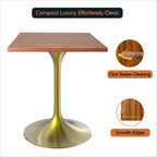 LeisureMod Verve Tavolo da pranzo quadrato da 24 pollici - Top moderno in MDF con base a piedistallo in oro spazzolato Tavolo da caffè d'accento per cucina, casa e caffè