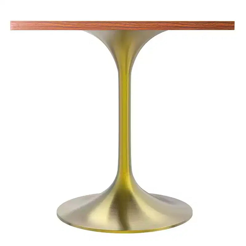 LeisureMod Verve Tavolo da pranzo quadrato da 24 pollici - Top moderno in MDF con base a piedistallo in oro spazzolato Tavolo da caffè d'accento per cucina, casa e caffè