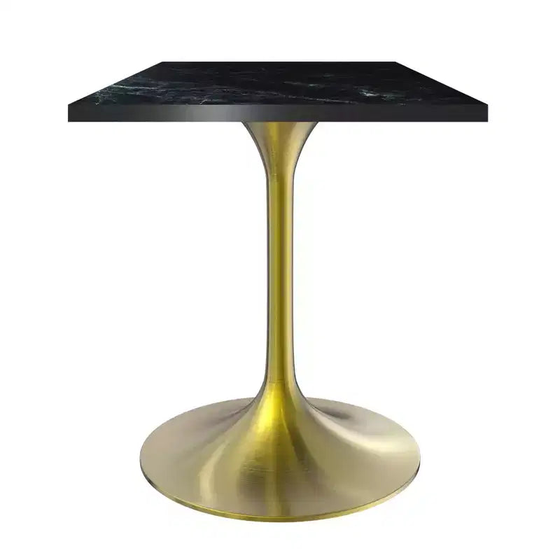 LeisureMod Verve Tavolo da pranzo quadrato da 24 pollici - Top moderno in MDF con base a piedistallo in oro spazzolato Tavolo da caffè d'accento per cucina, casa e caffè