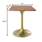 LeisureMod Verve Tavolo da pranzo quadrato da 24 pollici - Top moderno in MDF con base a piedistallo in oro spazzolato Tavolo da caffè d'accento per cucina, casa e caffè