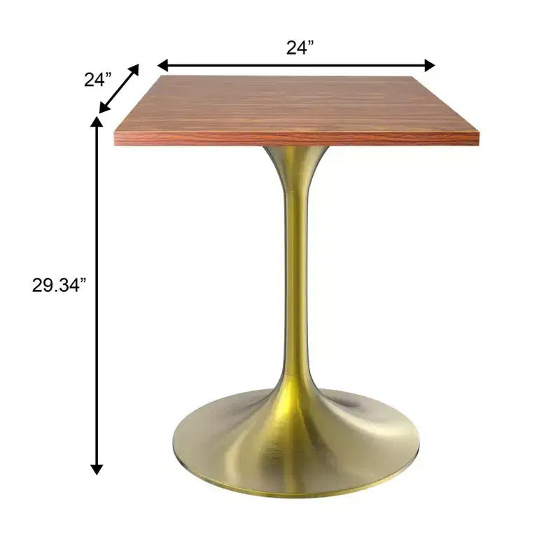 LeisureMod Verve Tavolo da pranzo quadrato da 24 pollici - Top moderno in MDF con base a piedistallo in oro spazzolato Tavolo da caffè d'accento per cucina, casa e caffè