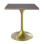 LeisureMod Verve Tavolo da pranzo quadrato da 24 pollici - Top moderno in MDF con base a piedistallo in oro spazzolato Tavolo da caffè d'accento per cucina, casa e caffè
