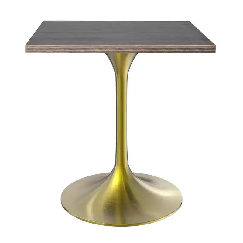 LeisureMod Verve Tavolo da pranzo quadrato da 24 pollici - Top moderno in MDF con base a piedistallo in oro spazzolato Tavolo da caffè d'accento per cucina, casa e caffè