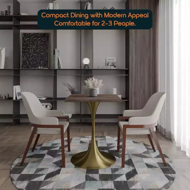 LeisureMod Verve Tavolo da pranzo quadrato da 24 pollici - Top moderno in MDF con base a piedistallo in oro spazzolato Tavolo da caffè d'accento per cucina, casa e caffè