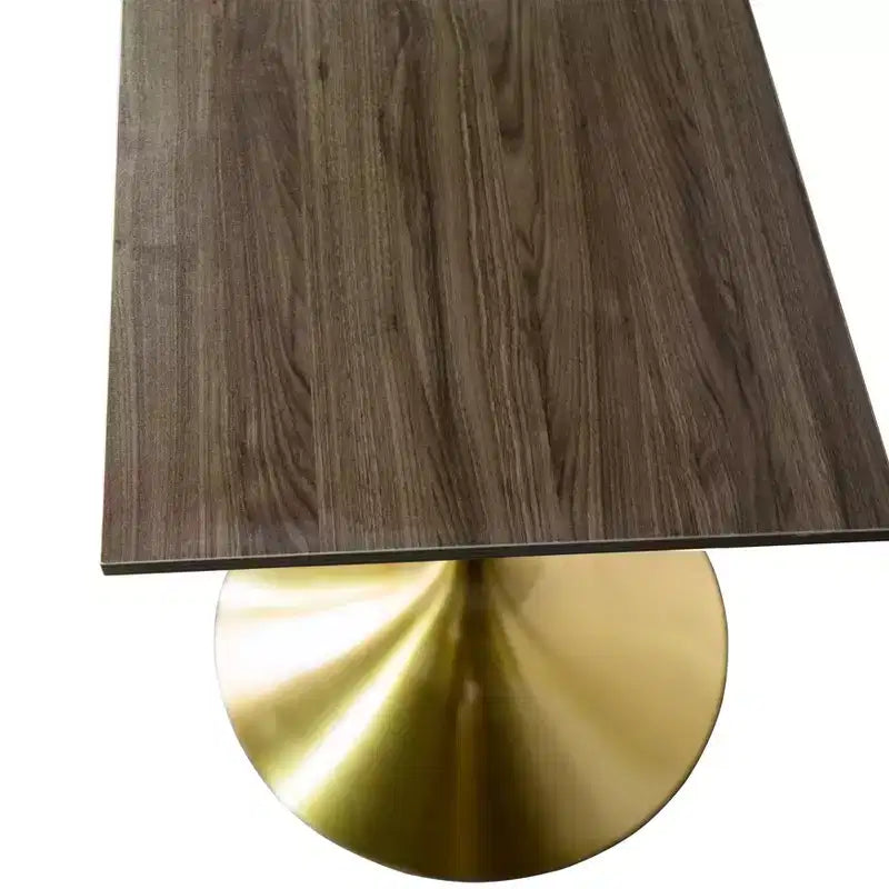 LeisureMod Verve Tavolo da pranzo quadrato da 24 pollici - Top moderno in MDF con base a piedistallo in oro spazzolato Tavolo da caffè d'accento per cucina, casa e caffè