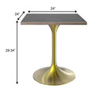 LeisureMod Verve Tavolo da pranzo quadrato da 24 pollici - Top moderno in MDF con base a piedistallo in oro spazzolato Tavolo da caffè d'accento per cucina, casa e caffè