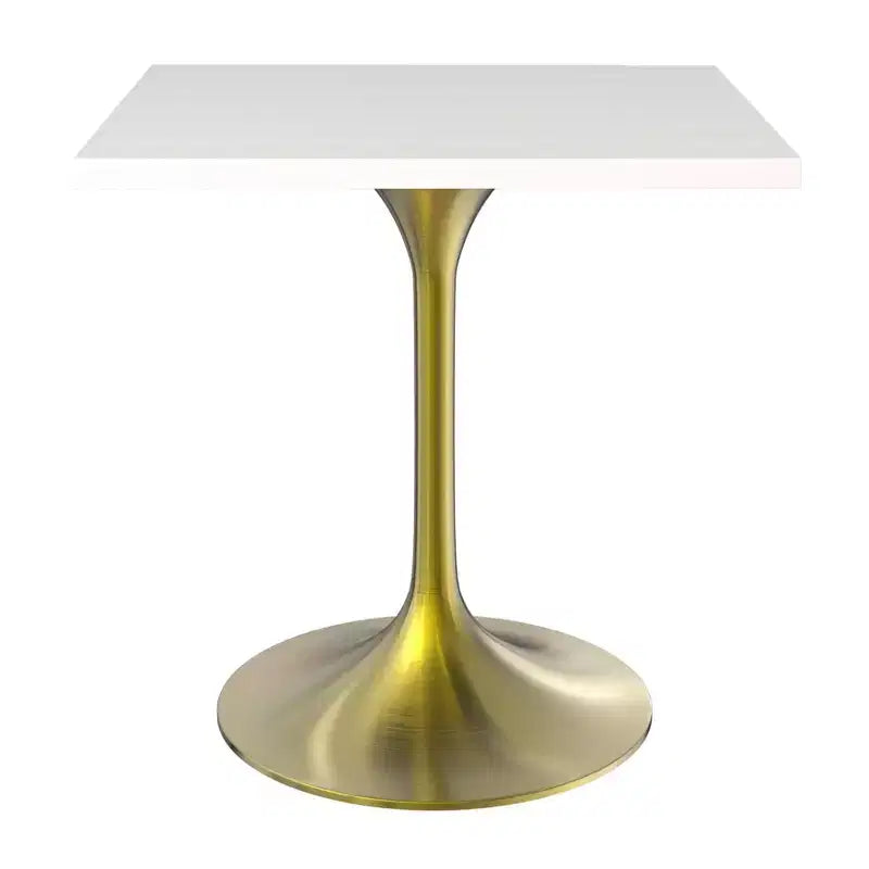 LeisureMod Verve Tavolo da pranzo quadrato da 24 pollici - Top moderno in MDF con base a piedistallo in oro spazzolato Tavolo da caffè d'accento per cucina, casa e caffè
