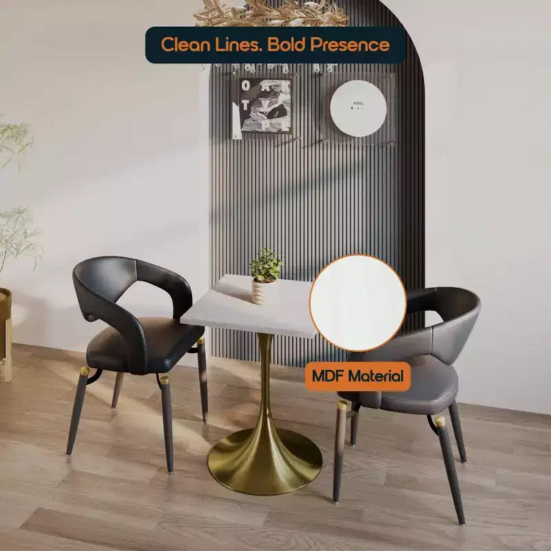 LeisureMod Verve Tavolo da pranzo quadrato da 24 pollici - Top moderno in MDF con base a piedistallo in oro spazzolato Tavolo da caffè d'accento per cucina, casa e caffè