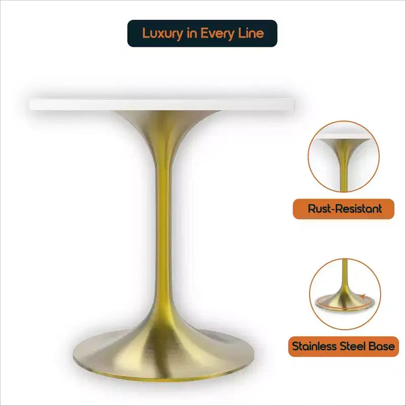 LeisureMod Verve Tavolo da pranzo quadrato da 24 pollici - Top moderno in MDF con base a piedistallo in oro spazzolato Tavolo da caffè d'accento per cucina, casa e caffè