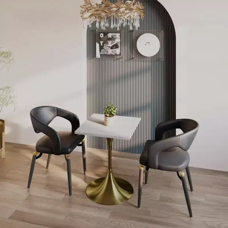 LeisureMod Verve Tavolo da pranzo quadrato da 24 pollici - Top moderno in MDF con base a piedistallo in oro spazzolato Tavolo da caffè d'accento per cucina, casa e caffè