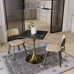 LeisureMod Verve Tavolo da pranzo quadrato da 24 pollici - Top moderno in MDF con base a piedistallo in oro spazzolato Tavolo da caffè d'accento per cucina, casa e caffè