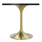 LeisureMod Verve Tavolo da pranzo quadrato da 24 pollici - Top moderno in MDF con base a piedistallo in oro spazzolato Tavolo da caffè d'accento per cucina, casa e caffè