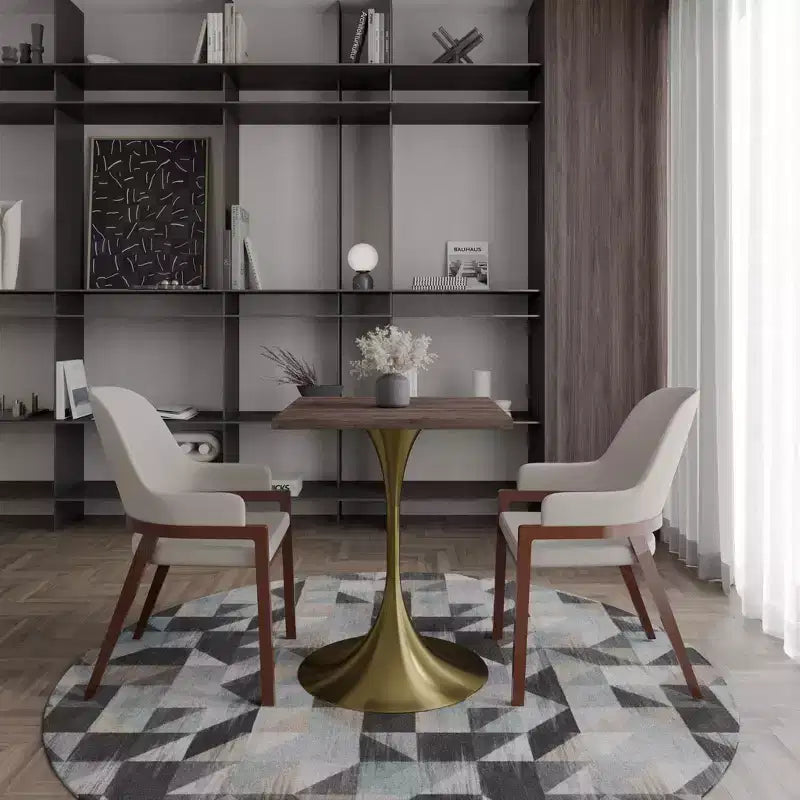 LeisureMod Verve Tavolo da pranzo quadrato da 24 pollici - Top moderno in MDF con base a piedistallo in oro spazzolato Tavolo da caffè d'accento per cucina, casa e caffè