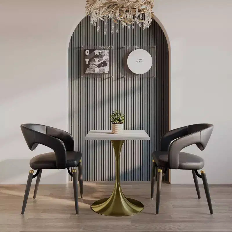LeisureMod Verve Tavolo da pranzo quadrato da 24 pollici - Top moderno in MDF con base a piedistallo in oro spazzolato Tavolo da caffè d'accento per cucina, casa e caffè