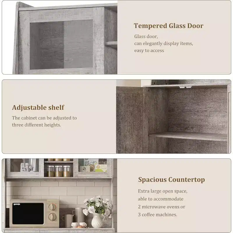 Mobile dispensa da cucina da 66 pollici con contenitore, armadio alto, ripiani regolabili, 3 cassetti, mobile contenitore in legno