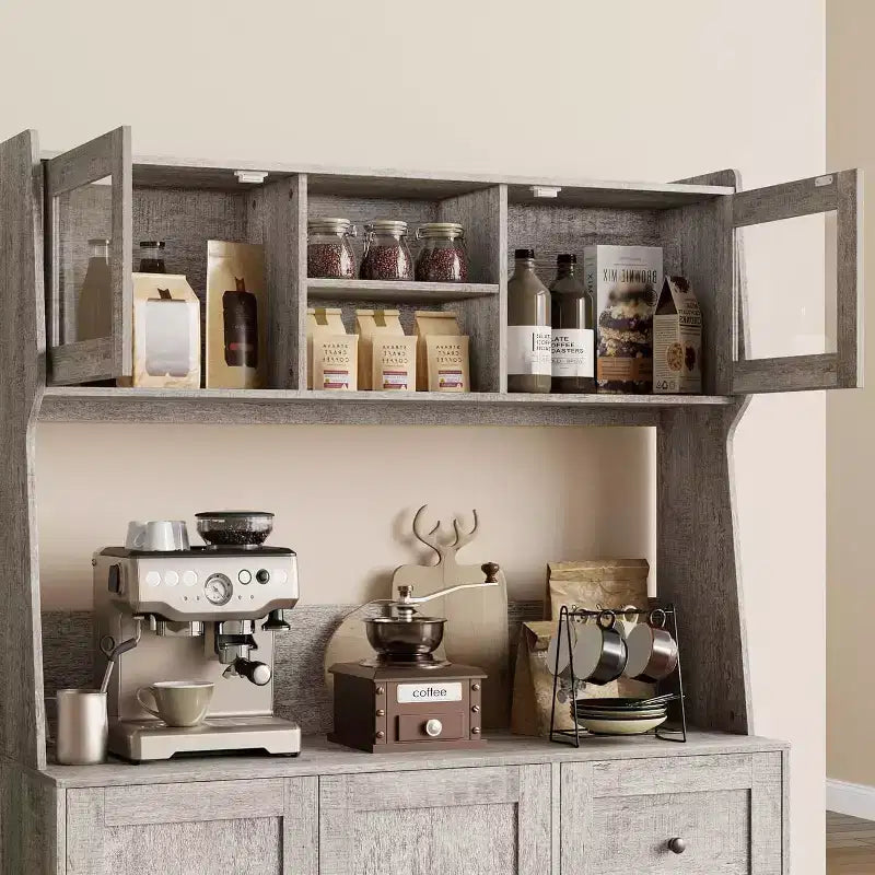 Mobile dispensa da cucina da 66 pollici con contenitore, armadio alto, ripiani regolabili, 3 cassetti, mobile contenitore in legno