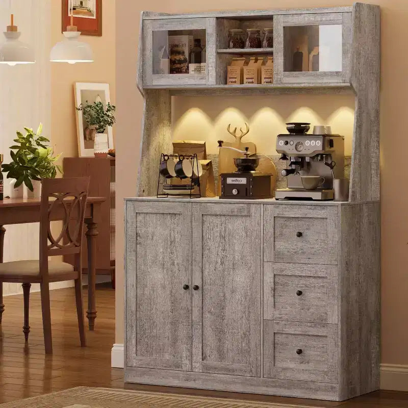Mobile dispensa da cucina da 66 pollici con contenitore, armadio alto, ripiani regolabili, 3 cassetti, mobile contenitore in legno