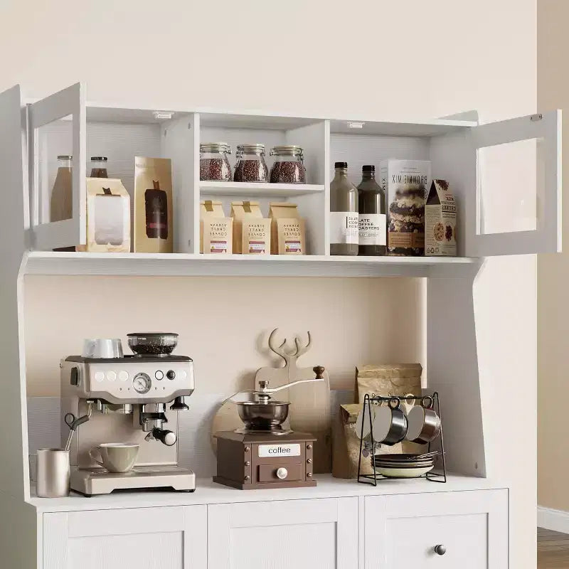 Mobile dispensa da cucina da 66 pollici con contenitore, armadio alto, ripiani regolabili, 3 cassetti, mobile contenitore in legno