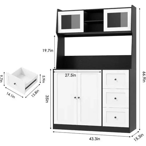 Mobile dispensa da cucina da 66 pollici con contenitore, armadio alto, ripiani regolabili, 3 cassetti, mobile contenitore in legno