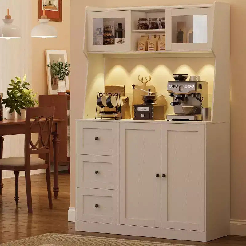 Mobile dispensa da cucina da 66 pollici con contenitore, armadio alto, ripiani regolabili, 3 cassetti, mobile contenitore in legno