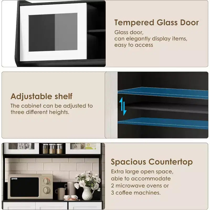 Mobile dispensa da cucina da 66 pollici con contenitore, armadio alto, ripiani regolabili, 3 cassetti, mobile contenitore in legno
