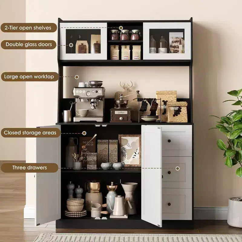 Mobile dispensa da cucina da 66 pollici con contenitore, armadio alto, ripiani regolabili, 3 cassetti, mobile contenitore in legno