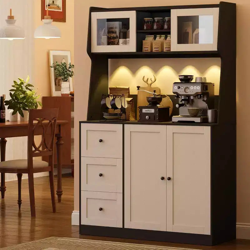 Mobile dispensa da cucina da 66 pollici con contenitore, armadio alto, ripiani regolabili, 3 cassetti, mobile contenitore in legno