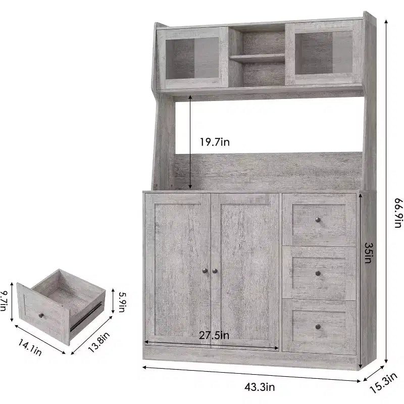 Mobile dispensa da cucina da 66 pollici con contenitore, armadio alto, ripiani regolabili, 3 cassetti, mobile contenitore in legno