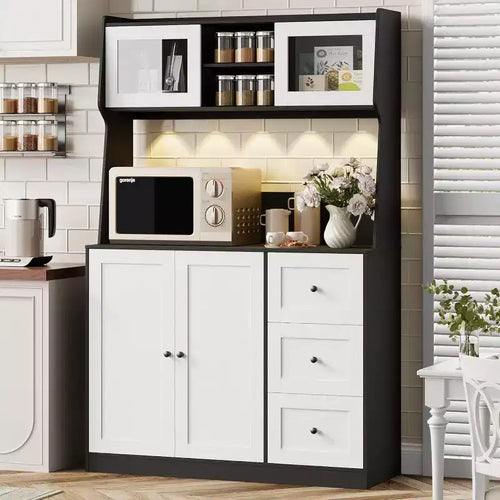 66 Inch Kitchen Pantry Cabinet with Storage, High Storage Cabinet, Adjustable Shelves, 3 Drawers, Wooden Storage Cabinet