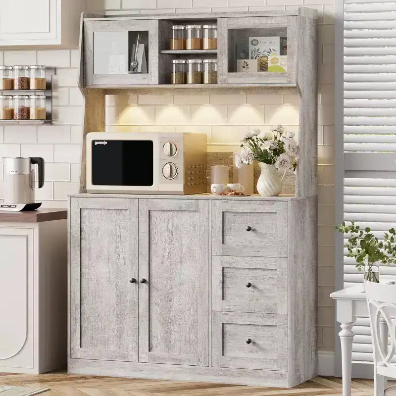 Mobile dispensa da cucina da 66 pollici con contenitore, armadio alto, ripiani regolabili, 3 cassetti, mobile contenitore in legno