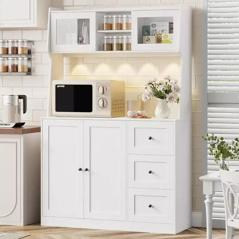 Mobile dispensa da cucina da 66 pollici con contenitore, armadio alto, ripiani regolabili, 3 cassetti, mobile contenitore in legno