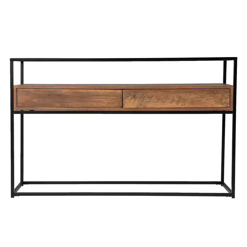 Olivern Glass-Top Console Table with Storage - Brown - SEI