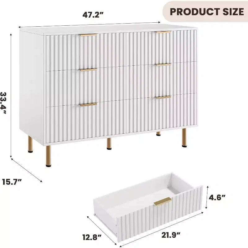 Set Comò per Camera da Letto, Comò a 6 Cassetti per Camera da Letto, Cassettiera Moderna con Cassetti Spaziosi e Profondi, Organizzatore in Legno, per Soggiorno, Corridoio