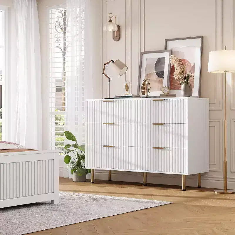 Set Comò per Camera da Letto, Comò a 6 Cassetti per Camera da Letto, Cassettiera Moderna con Cassetti Spaziosi e Profondi, Organizzatore in Legno, per Soggiorno, Corridoio