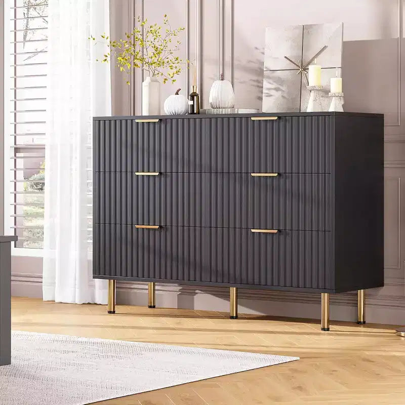 Set Comò per Camera da Letto, Comò a 6 Cassetti per Camera da Letto, Cassettiera Moderna con Cassetti Spaziosi e Profondi, Organizzatore in Legno, per Soggiorno, Corridoio