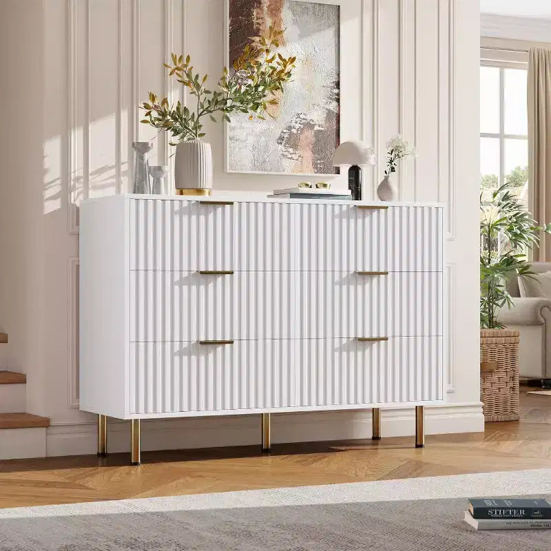 Set Comò per Camera da Letto, Comò a 6 Cassetti per Camera da Letto, Cassettiera Moderna con Cassetti Spaziosi e Profondi, Organizzatore in Legno, per Soggiorno, Corridoio