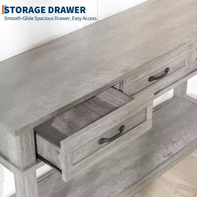 Tavolo d'ingresso, Tavolo consolle con cassetti portaoggetti, Tavolo da divano in legno stile rustico a 3 ripiani, Tavolo da corridoio per ingresso, Salotto