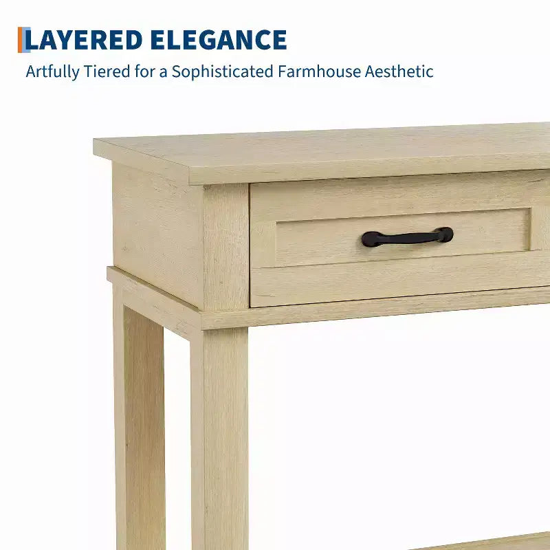 Tavolo d'ingresso, Tavolo consolle con cassetti portaoggetti, Tavolo da divano in legno stile rustico a 3 ripiani, Tavolo da corridoio per ingresso, Salotto