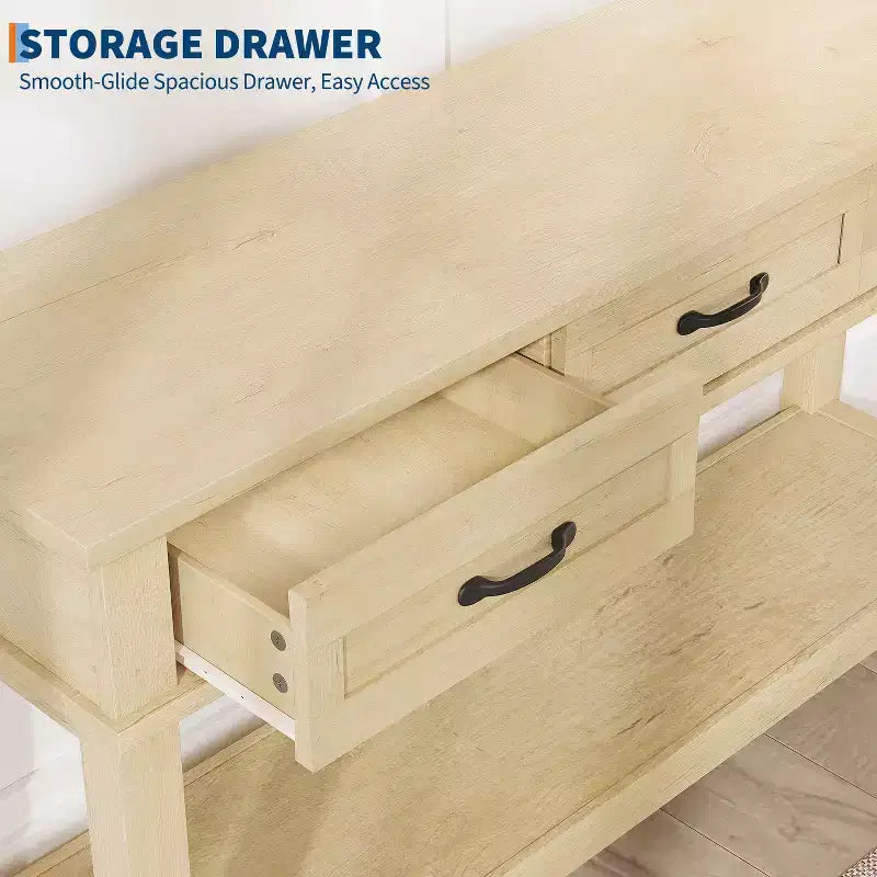 Tavolo d'ingresso, Tavolo consolle con cassetti portaoggetti, Tavolo da divano in legno stile rustico a 3 ripiani, Tavolo da corridoio per ingresso, Salotto