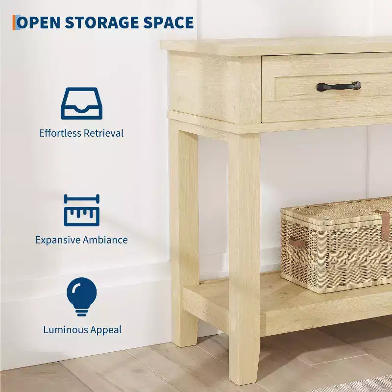 Tavolo d'ingresso, Tavolo consolle con cassetti portaoggetti, Tavolo da divano in legno stile rustico a 3 ripiani, Tavolo da corridoio per ingresso, Salotto
