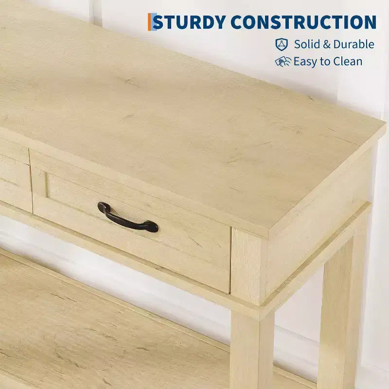 Tavolo d'ingresso, Tavolo consolle con cassetti portaoggetti, Tavolo da divano in legno stile rustico a 3 ripiani, Tavolo da corridoio per ingresso, Salotto
