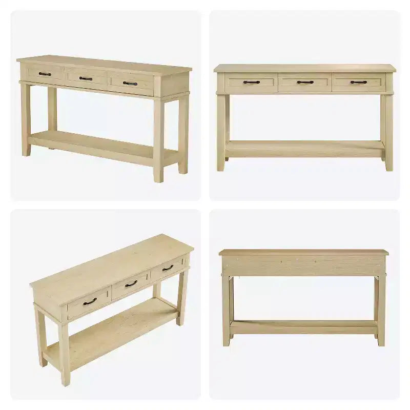 Tavolo d'ingresso, Tavolo consolle con cassetti portaoggetti, Tavolo da divano in legno stile rustico a 3 ripiani, Tavolo da corridoio per ingresso, Salotto