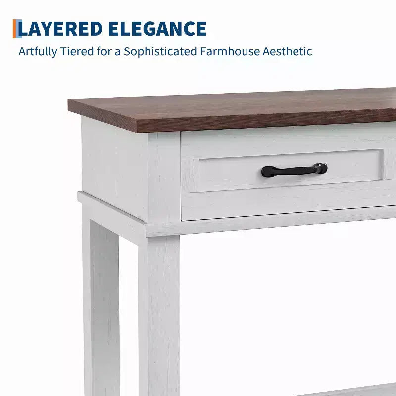 Tavolo d'ingresso, Tavolo consolle con cassetti portaoggetti, Tavolo da divano in legno stile rustico a 3 ripiani, Tavolo da corridoio per ingresso, Salotto
