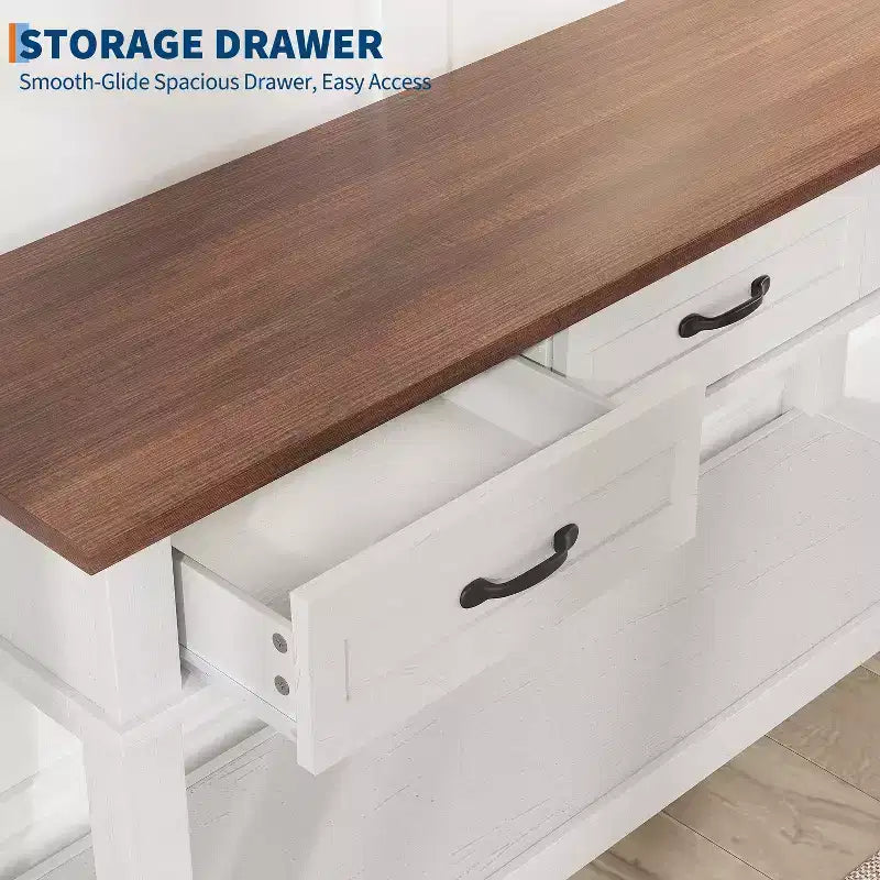 Tavolo d'ingresso, Tavolo consolle con cassetti portaoggetti, Tavolo da divano in legno stile rustico a 3 ripiani, Tavolo da corridoio per ingresso, Salotto