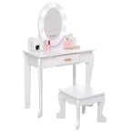 Set da toeletta per bambini con specchio e cassetto - Gioco di finzione travestimento, luci e set per il trucco in legno per bambine 4-9 anni
