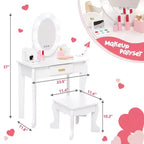Set da toeletta per bambini con specchio e cassetto - Gioco di finzione travestimento, luci e set per il trucco in legno per bambine 4-9 anni