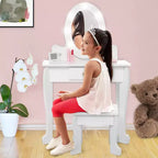 Set da toeletta per bambini con specchio e cassetto - Gioco di finzione travestimento, luci e set per il trucco in legno per bambine 4-9 anni