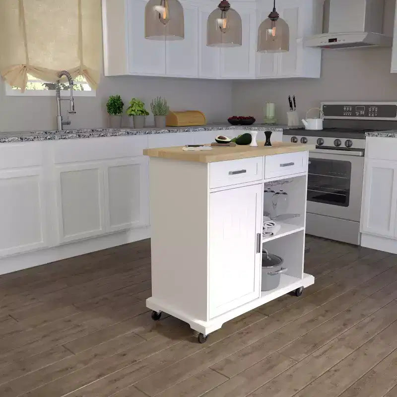 Isola da cucina mobile Warkin con contenitore - Bianco - SEI