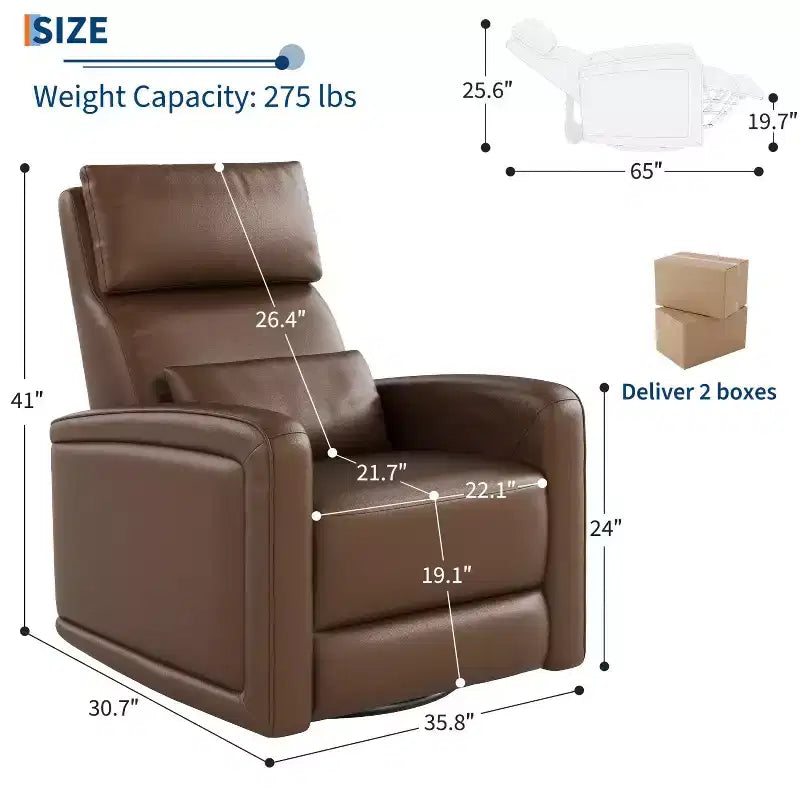 Poltrona reclinabile manuale, sedia reclinabile girevole a 360° con funzione dondolo, poltrona divano imbottita in morbida similpelle con schienale ergonomico per adulti
